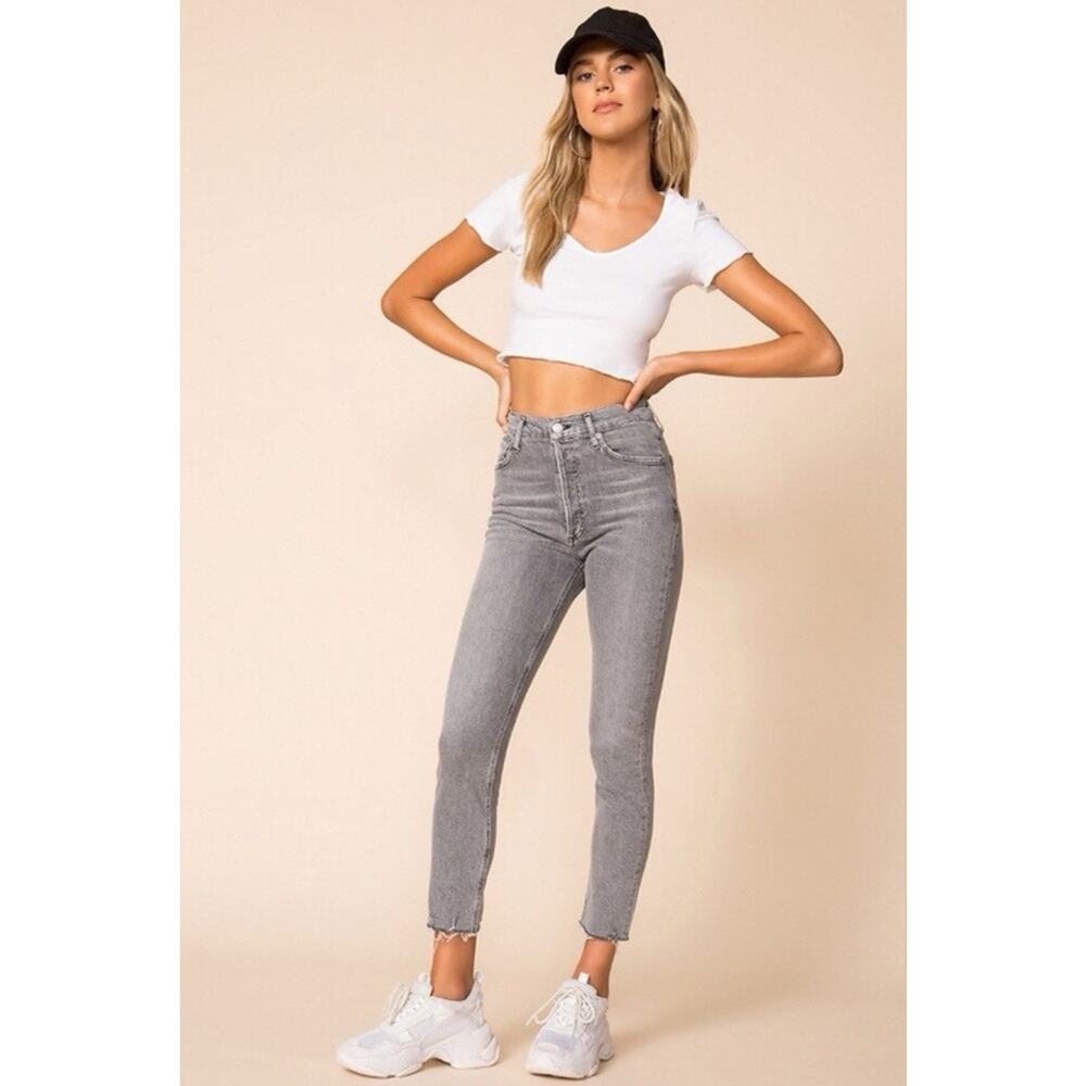 AGOLDE Nico High Rise Slim Button Fly Jeans Gray Raw Hem Women’s Size 29